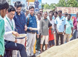 தஞ்சாவூர், திருச்சி, புதுக்கோட்டை மாவட்டங்களில் நெல்லின் ஈரப்பதத்தை ஆய்வு செய்த மத்தியக் குழுவினர்