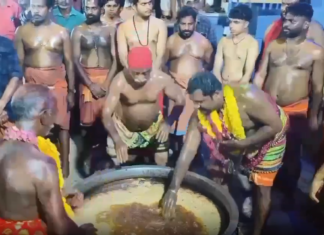 குமரியில்: கோயிலில் கொதிக்கும் எண்ணெய், மஞ்சள் நீரால் அபிஷேகம்